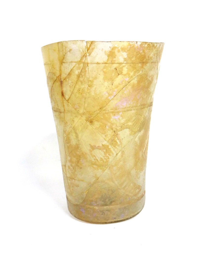 Appraisal: A wheel-cut clear glass beaker probably Iran th- th century