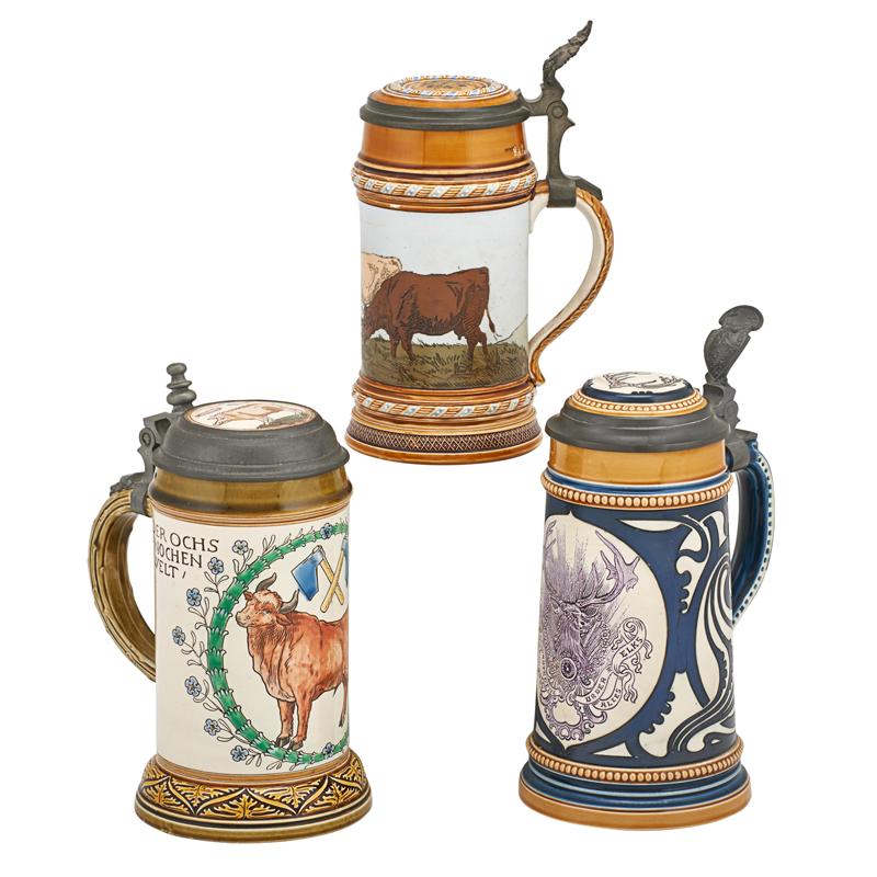 Appraisal: METTLACH STONEWARE STEINS Three Numbers half liter half liter half