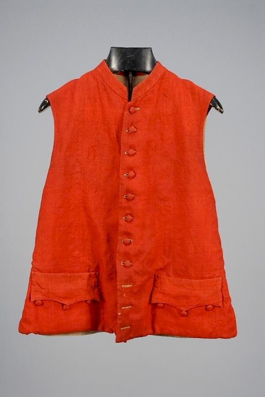 Appraisal: GENTS WOOL WAISTCOAT - Red homespun with small band collar