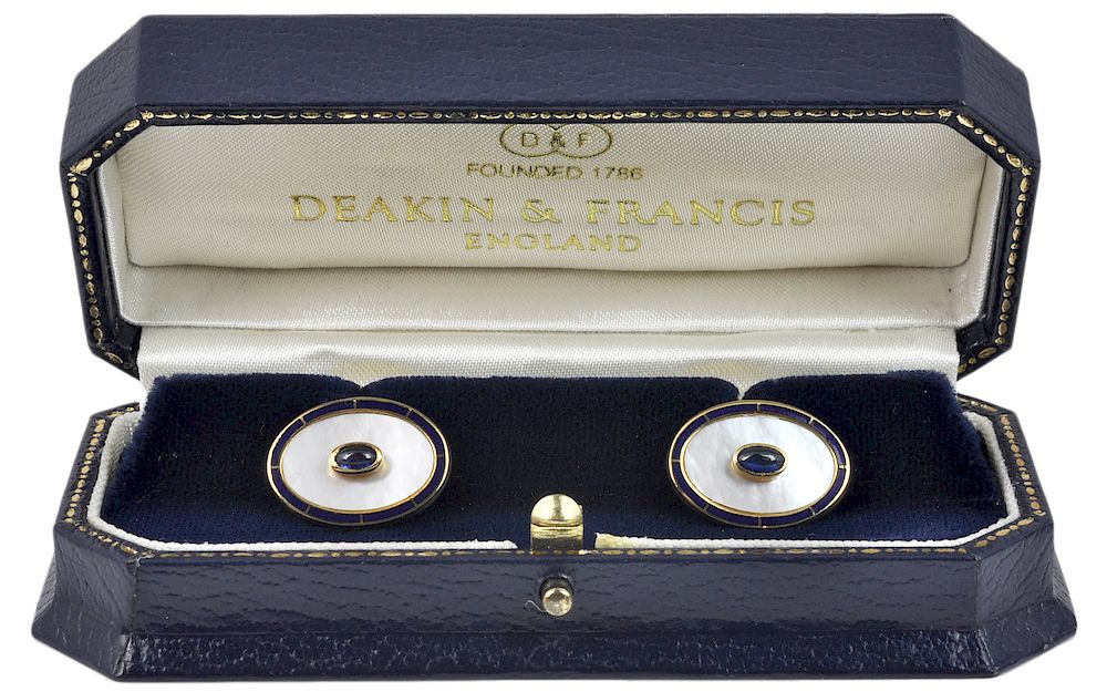 Appraisal: Pair of Deakin Francis Gold Enameled Cufflinks One pair of