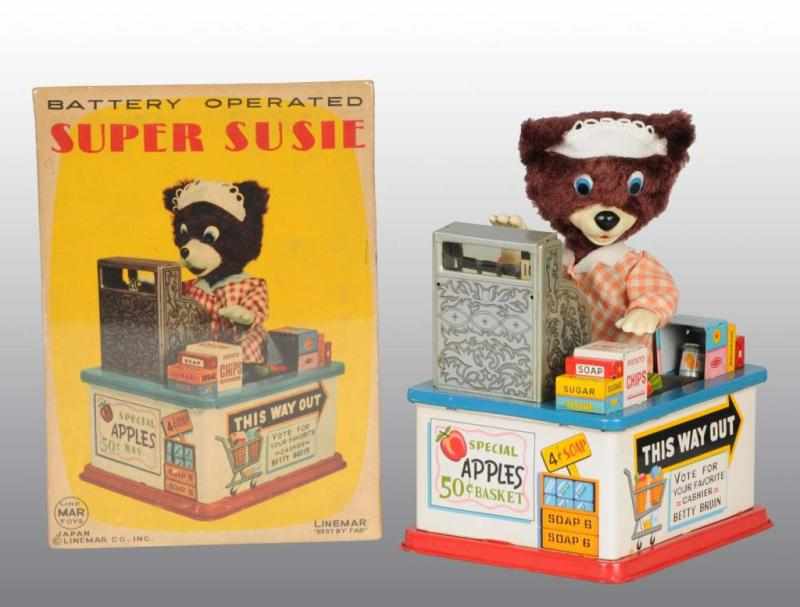 Appraisal: Tin Super Susie Cashier Bear Battery-Operated Toy Description Japanese Working