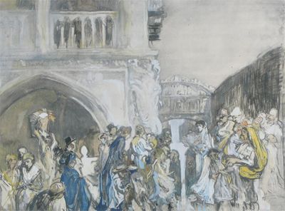 Appraisal: Sir Frank Brangwyn - Crowd scene The Bridge of Sighs