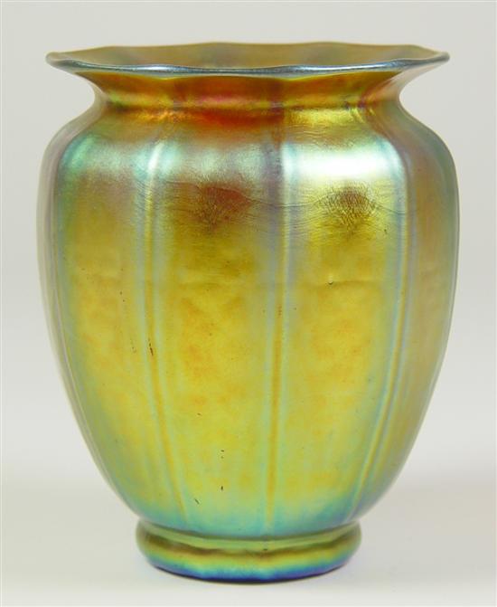 Appraisal: Art Glass Vase Circa - Vertical banding with fluted rim