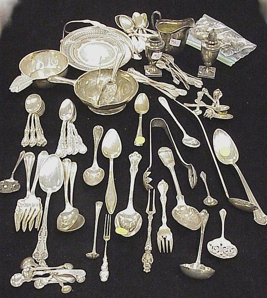 Appraisal: Sterling and coin flatware sterling knives spoons forks ice tongs