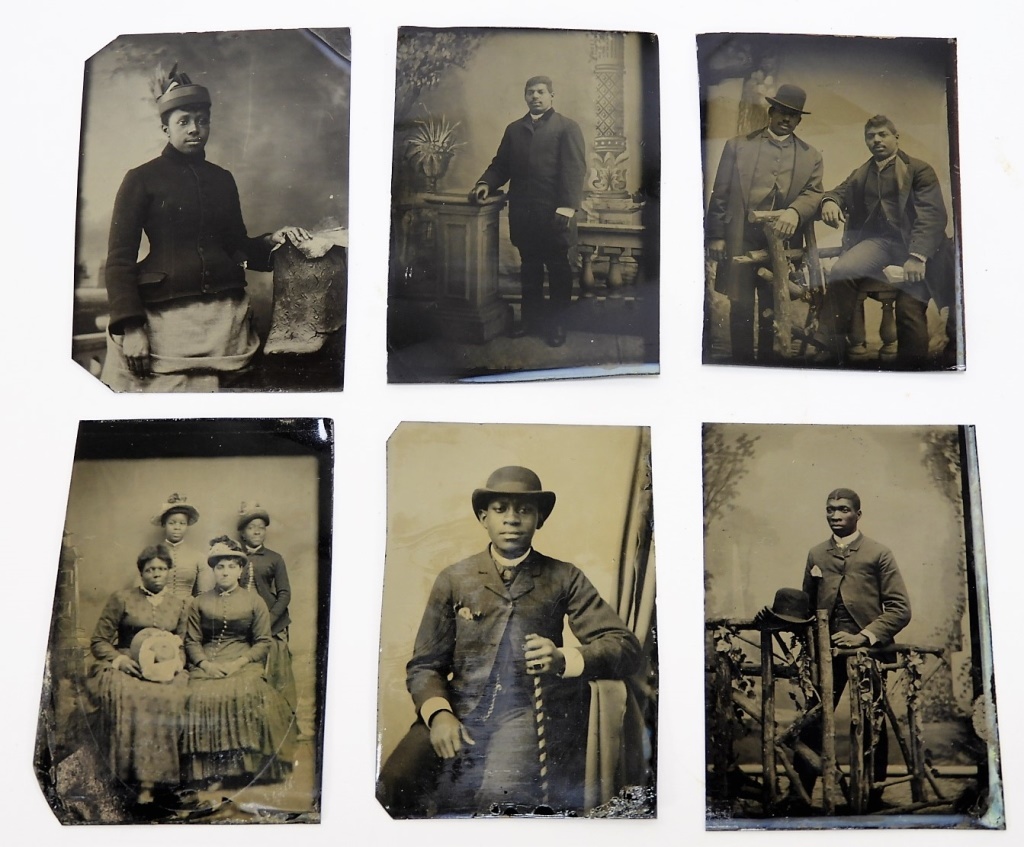 Appraisal: C BLACK AMERICANA TINTYPE PHOTOGRAPHS United States th centurySix tintype