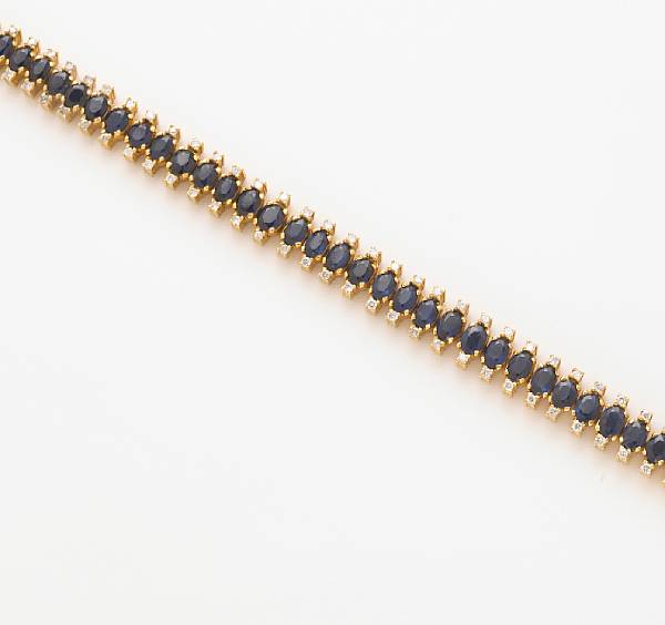 Appraisal: A sapphire diamond and k gold line bracelet estimated total