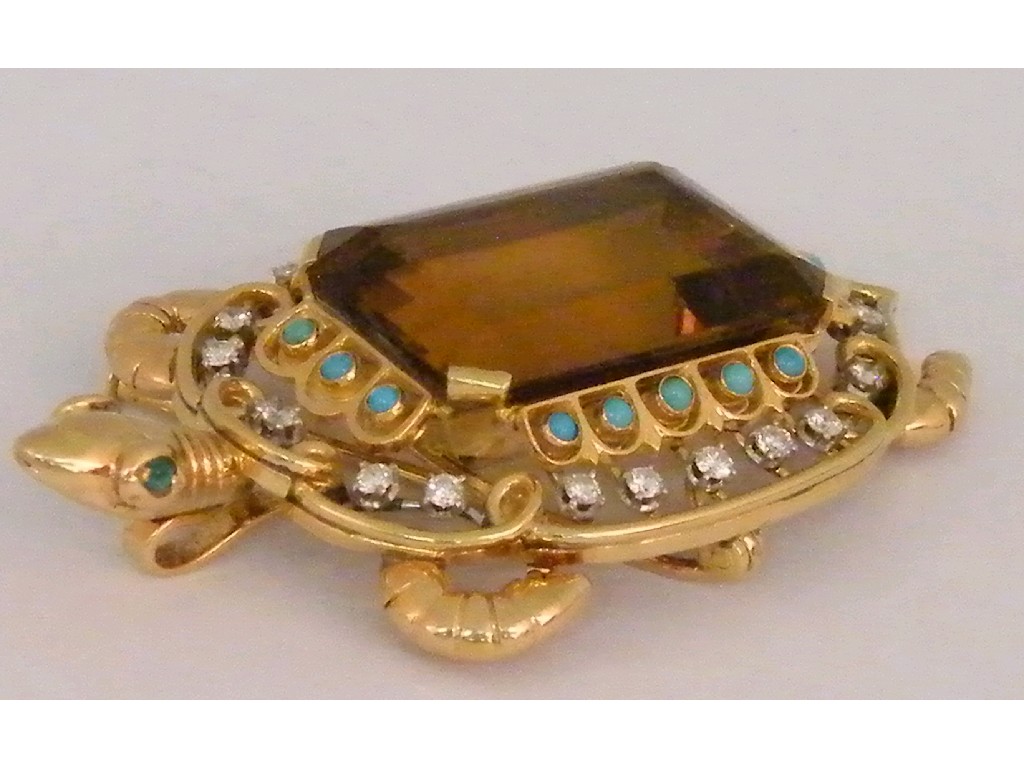 Appraisal: Fine gold and gem set novelty brooch in the form