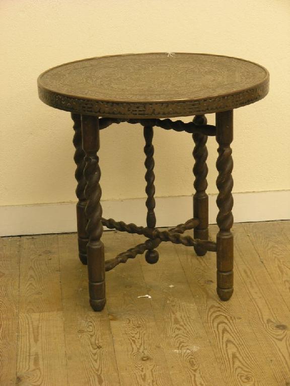 Appraisal: A Benares occasional table on folding barley twist underframe ft