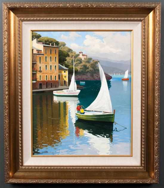 Appraisal: Ramon Pujol Boira Spanish - ''Goodbye Portofino'' oil on canvas