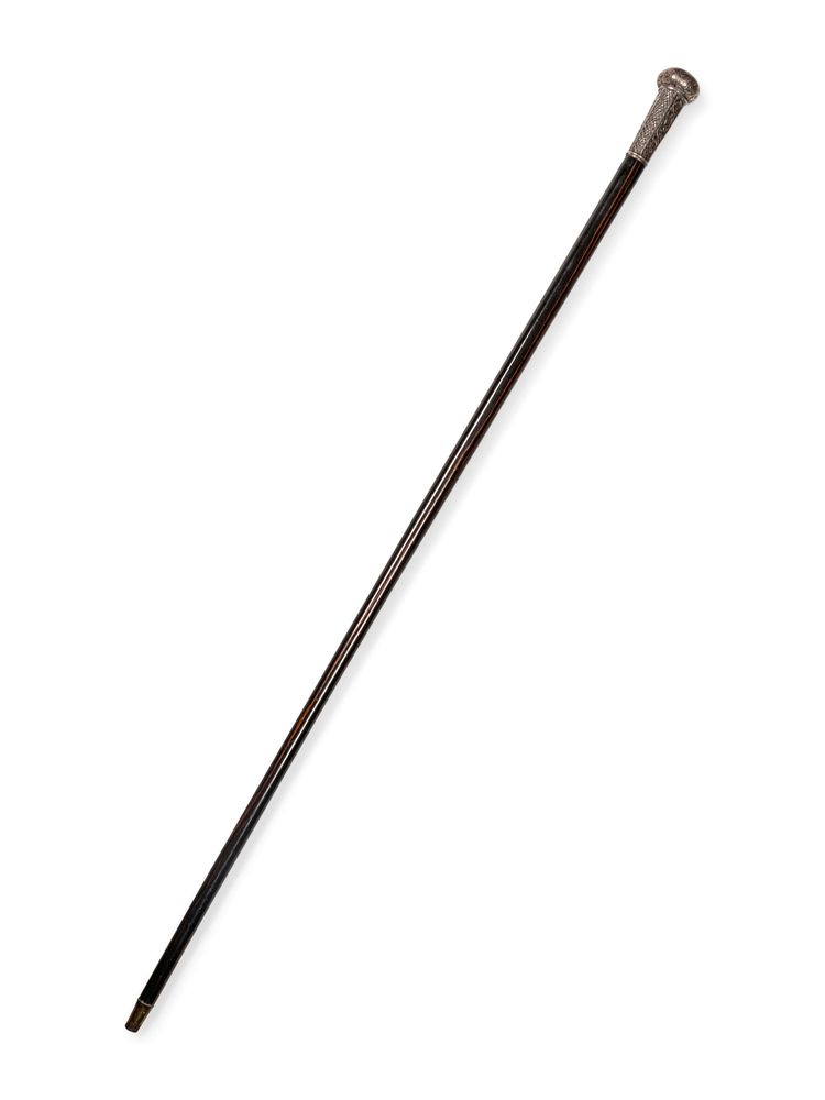 Appraisal: A Continental Silver Mounted Ebony Walking Stick A Continental Silver