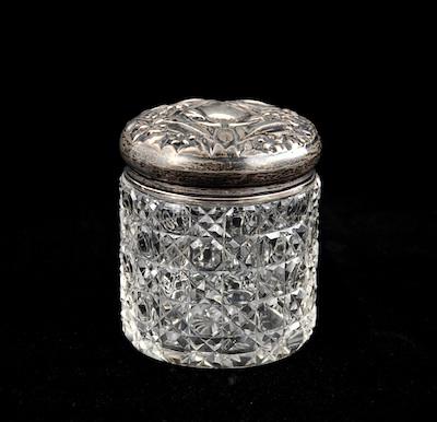 Appraisal: A Cut Crystal Dresser Box with Sterling Silver Lid The