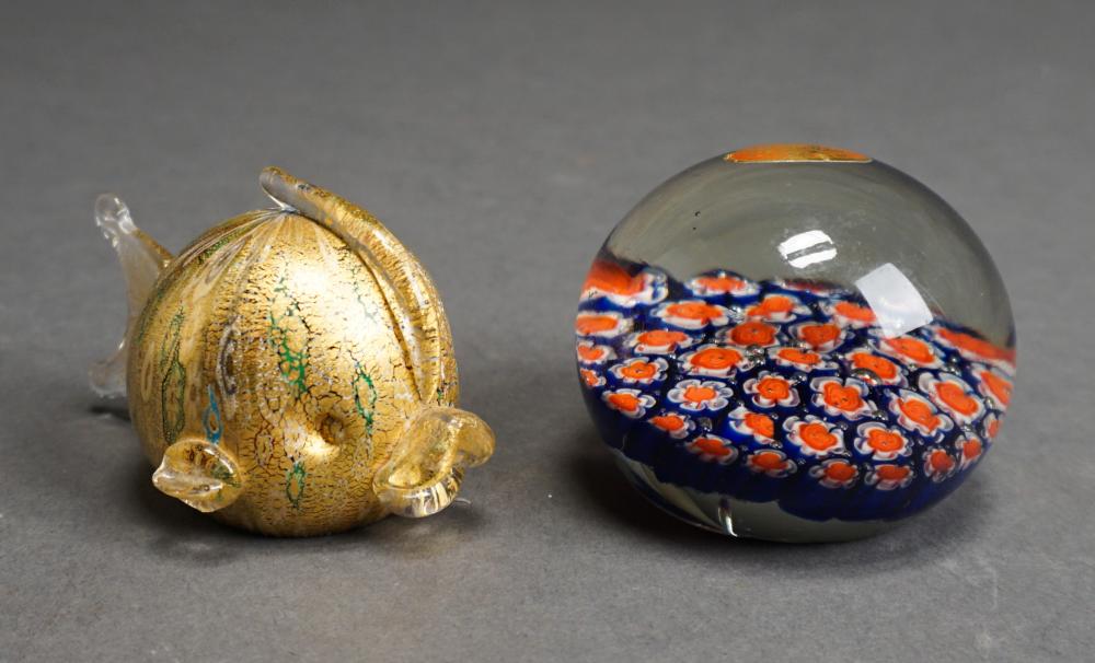 Appraisal: Murano Glass Millefiori Glass Paperweight and Glass Fish Ornament