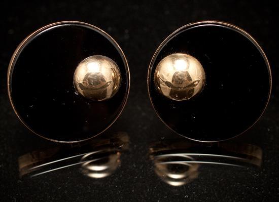 Appraisal: Pair of K yellow gold and onyx disk-form clip earrings