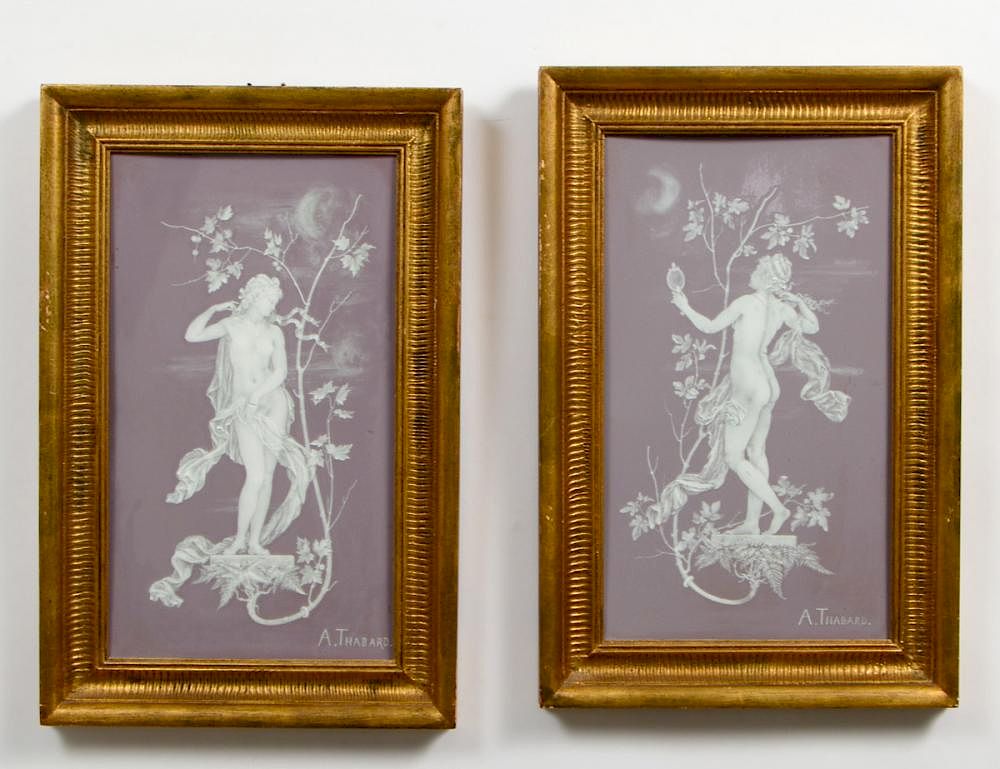 Appraisal: PAIR OF FRENCH PATE-SUR-PATE PORCELAIN PLAQUES Late th Century Signed