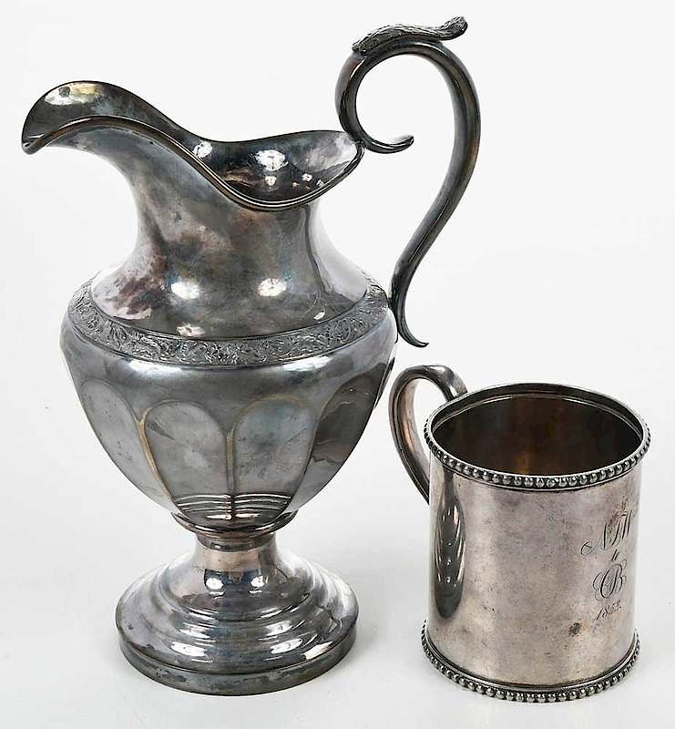 Appraisal: Coin Silver Pitcher and Mug American th century including mug