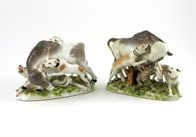 Appraisal: A pair of Meissen bison hunting groups modelled by J