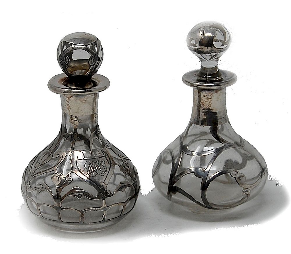 Appraisal: Two Sterling Silver Overlay Bottles Two Sterling Silver Overlay Bottles