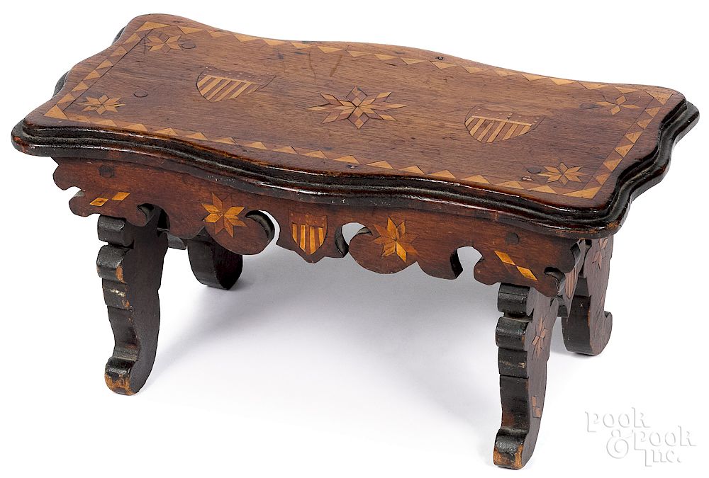 Appraisal: Patriotic inlaid walnut footstool Patriotic inlaid walnut footstool late th