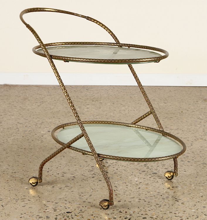 Appraisal: MID CENTURY MODERN BRASS TWO TIER BAR CART C A