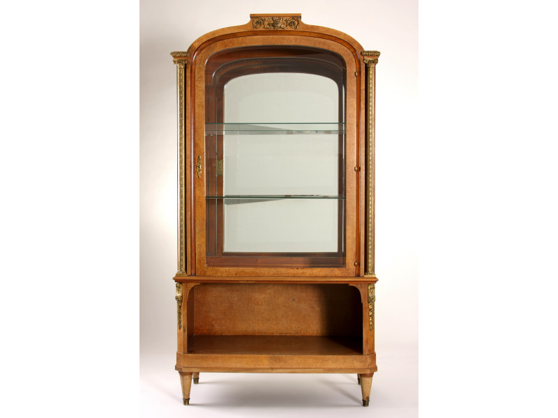 Appraisal: Louis XVI Style Burlwood Curio Cabinet with mahogany veneers first