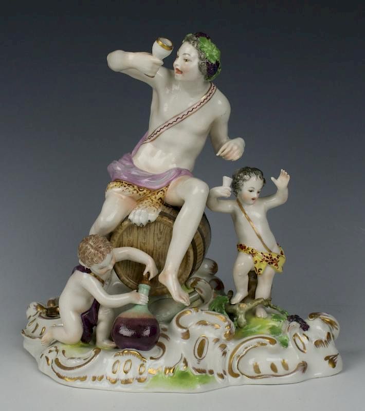 Appraisal: Dresden Volkstedt after Meissen figurine Bacchus Group MANUFACTURE Aelteste Volkstedter