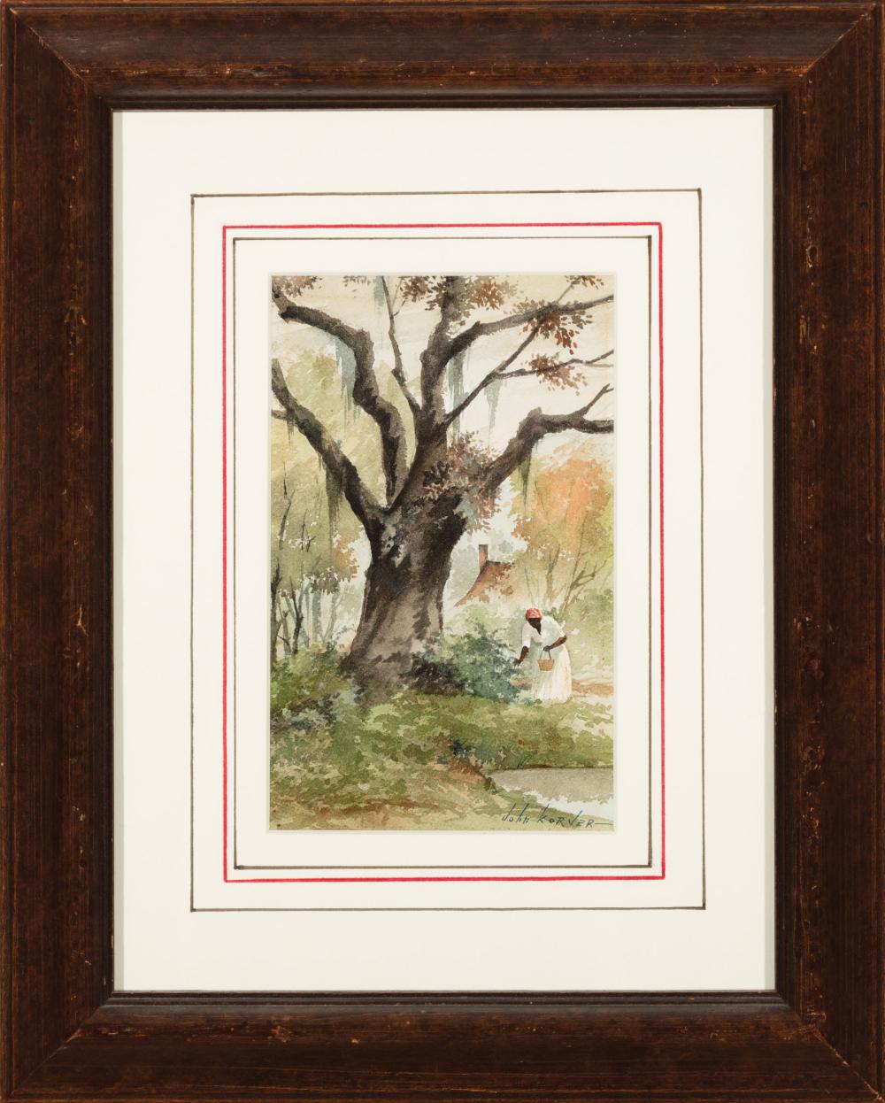 Appraisal: John Korver American Louisiana - Picking Paw-Paws watercolor on paper