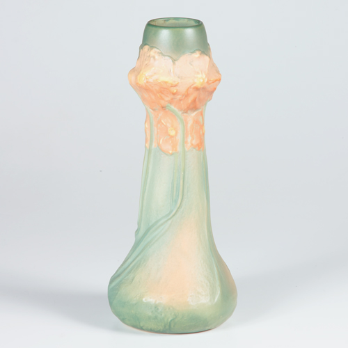 Appraisal: WELLER L'Art Nouveau tall vase embossed with orange poppies Impressed