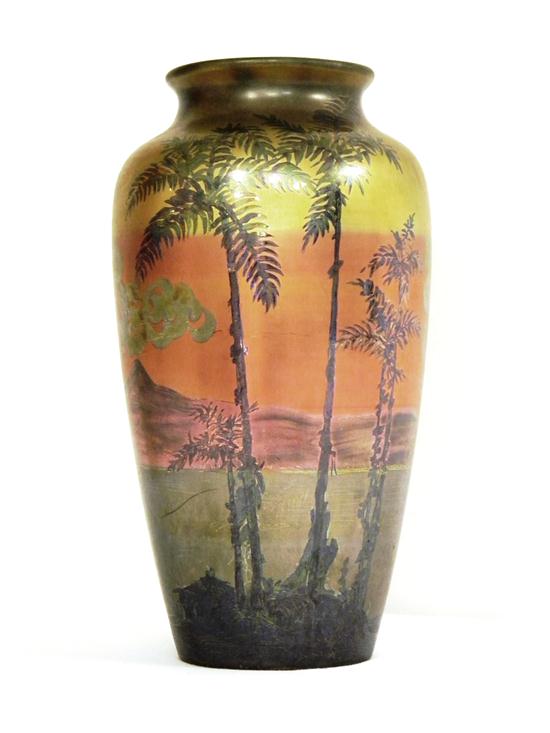 Appraisal: Weller LaSa vase landscape scene with palm trees signed ''Weller