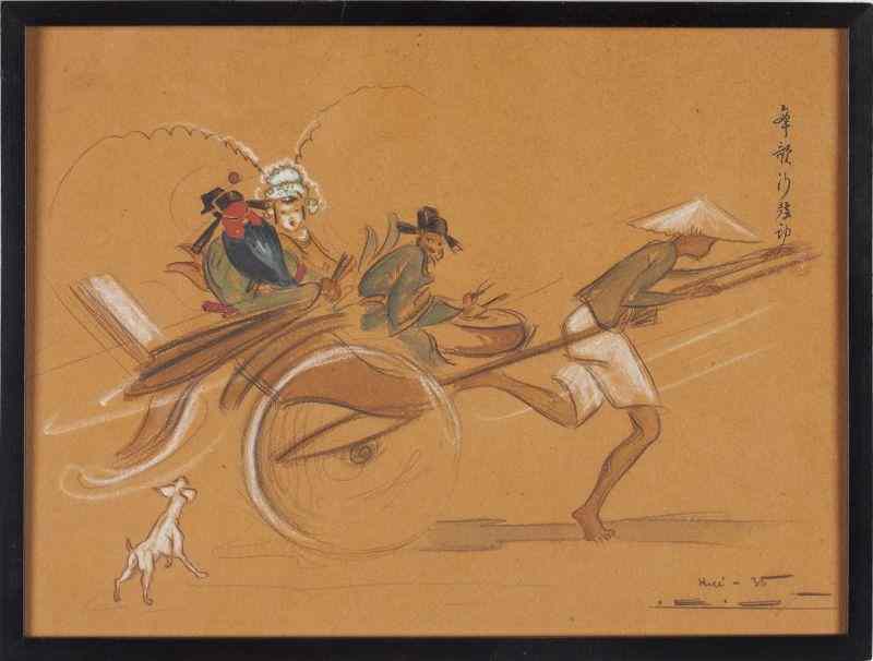 Appraisal: Art Deco Chinese Caricaturedepicts a man and woman in a