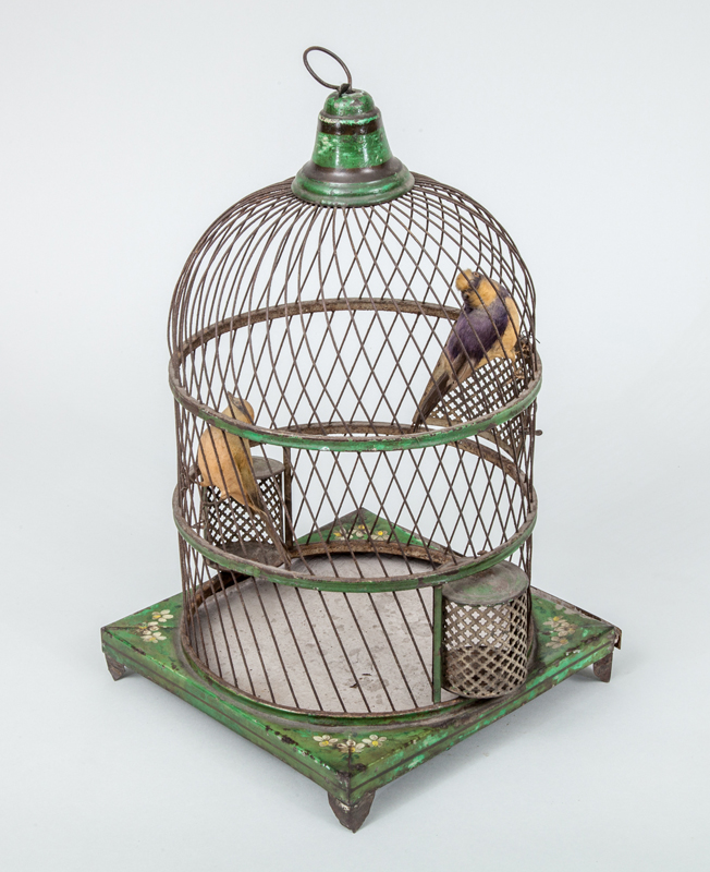 Appraisal: FRENCH T LE PEINTE BIRD CAGE With two feathered bird