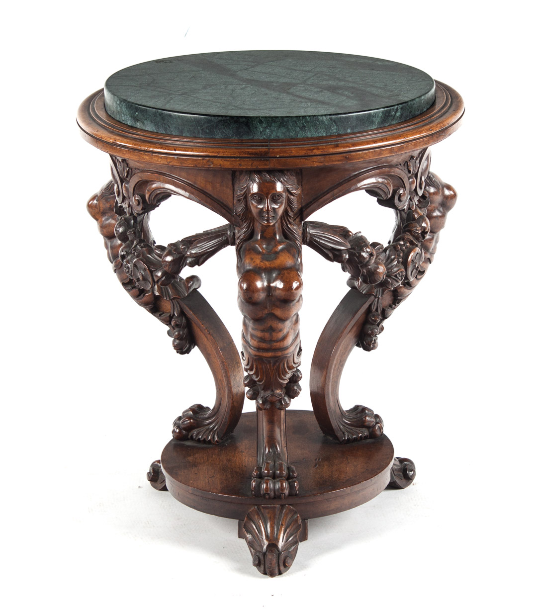 Appraisal: French style Renaissance Revival gueridon circular table with green marble