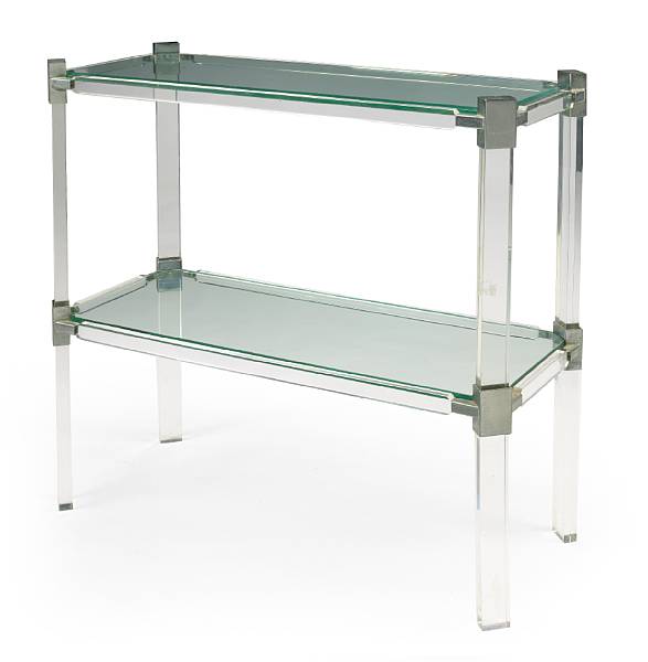 Appraisal: A Lucite chromed metal and glass hall table circa height