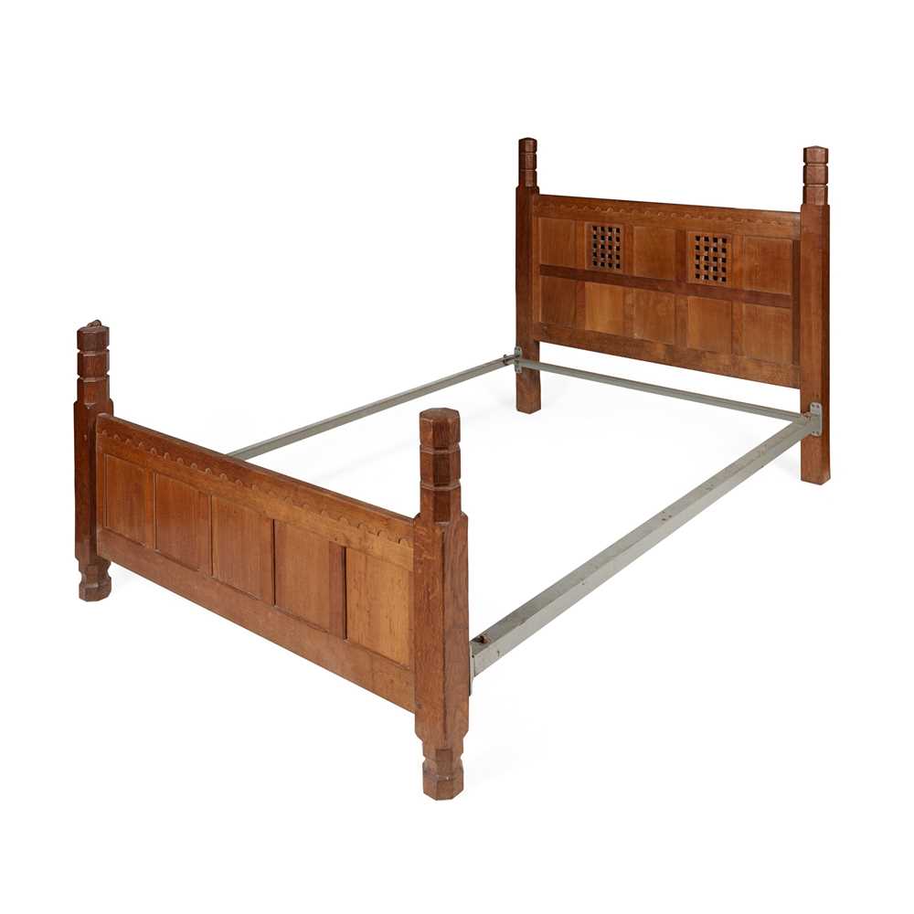 Appraisal: ROBERT 'MOUSEMAN' THOMPSON - ARTS CRAFTS DOUBLE BED CIRCA oak