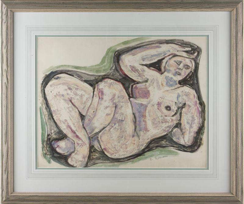 Appraisal: Emanuel Romano NY - Reclining Nude mixed media on paper