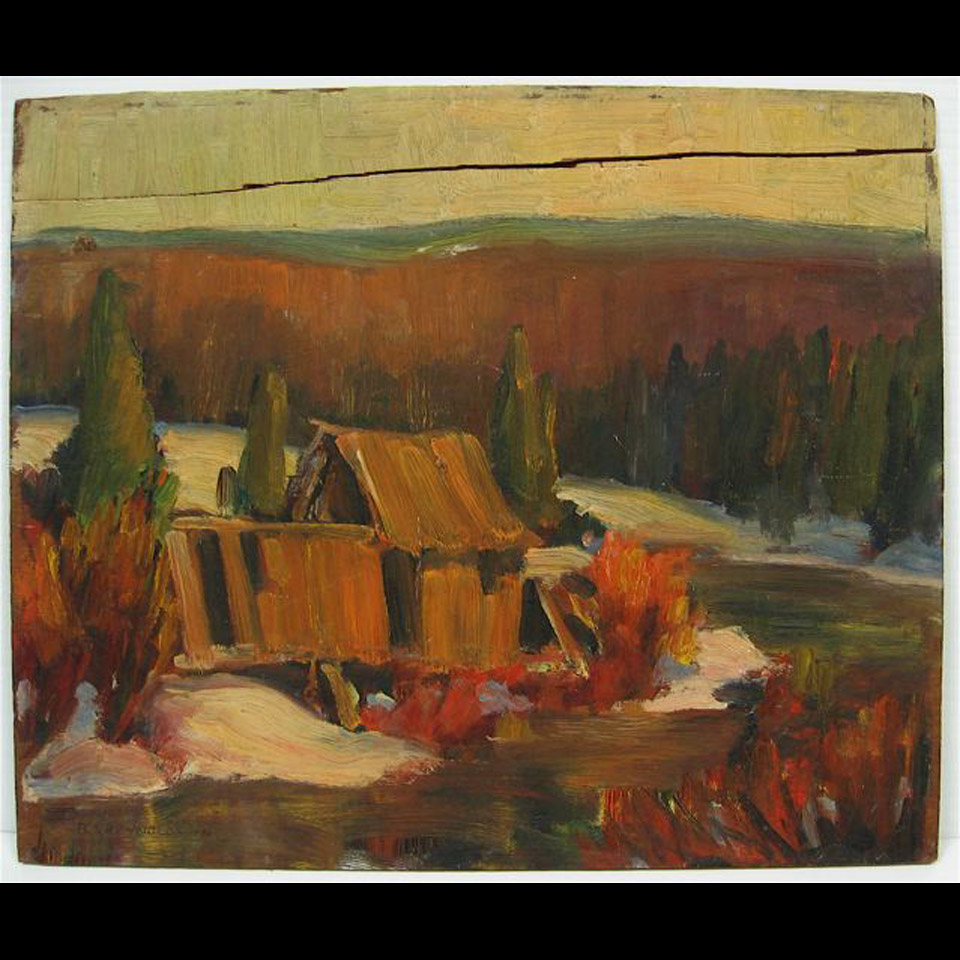 Appraisal: OLD CABIN WINTER STUDY F C S REYNOLDS CANADIAN DOUBLE-SIDED