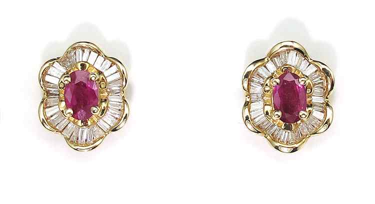 Appraisal: K RUBY DIAMOND EARRINGS K yellow gold ballerina style earrings