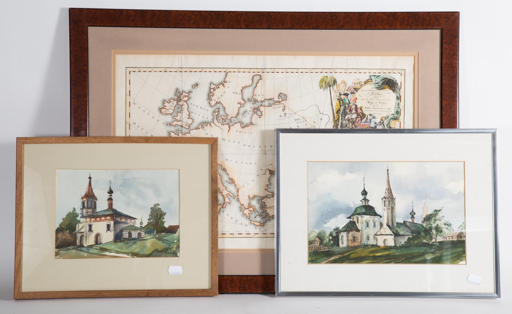 Appraisal: Two European watercolors and a European map Undernumber