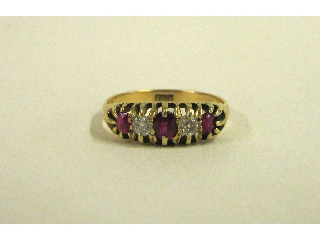 Appraisal: Victorian ct gold ruby and diamond five stone ring