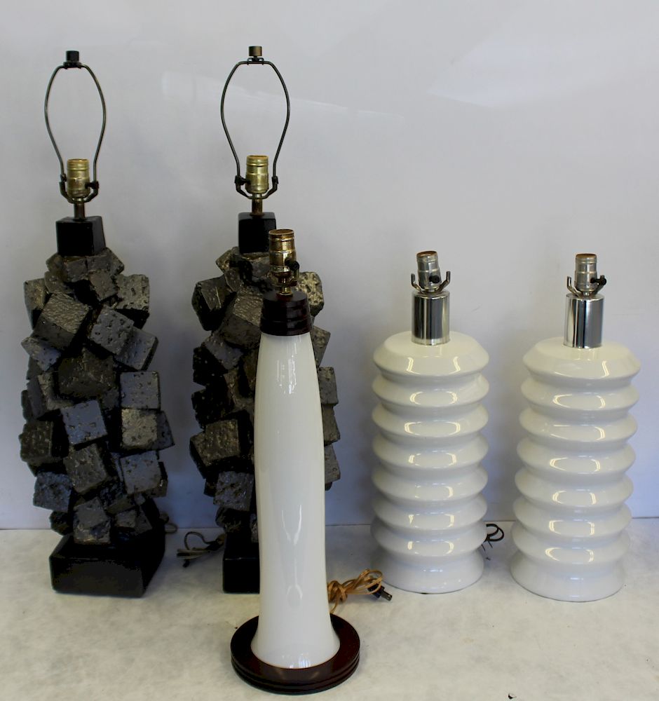 Appraisal: MIDCENTURY Style Grouping Of Lamps To include a white porcelain