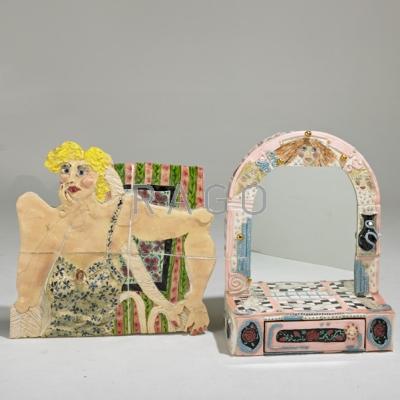 Appraisal: LADY K OAXMAN Tile mosaic dressing mirror and wall plaque