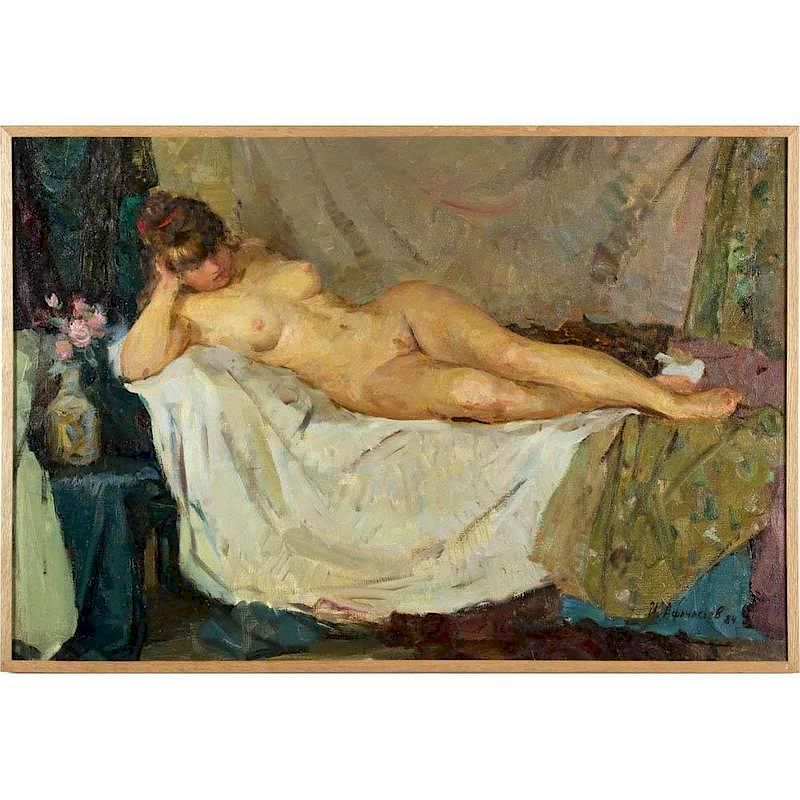 Appraisal: Russian School th c Female Nude oil on canvas signed