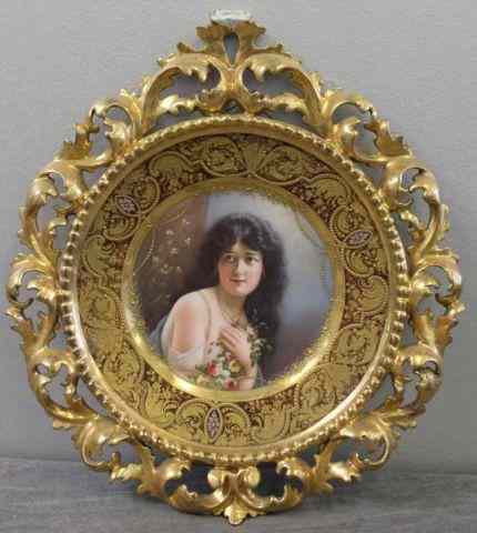 Appraisal: Framed Dresden Porcelain Plaque of a Beauty Signed verso ''R