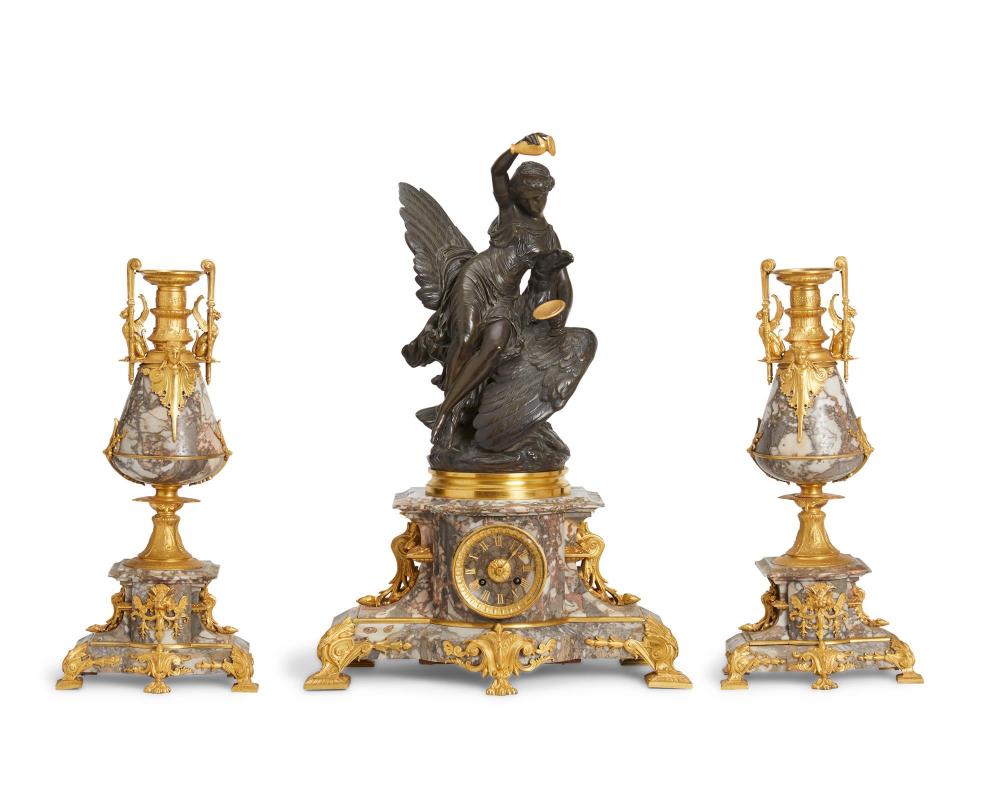 Appraisal: A French mantel clock and garniture set First-Quarter th Century