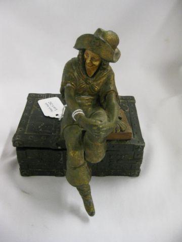 Appraisal: Deco Bronzed Figural Box pirate on top of a chest