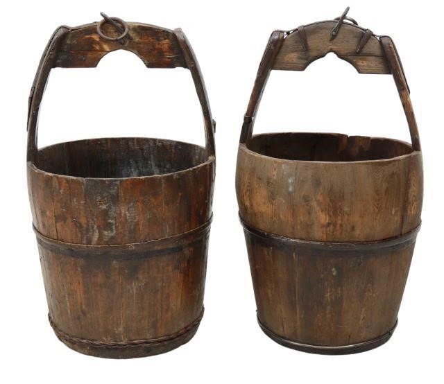 Appraisal: lot of Wood buckets early th c stave constructed with