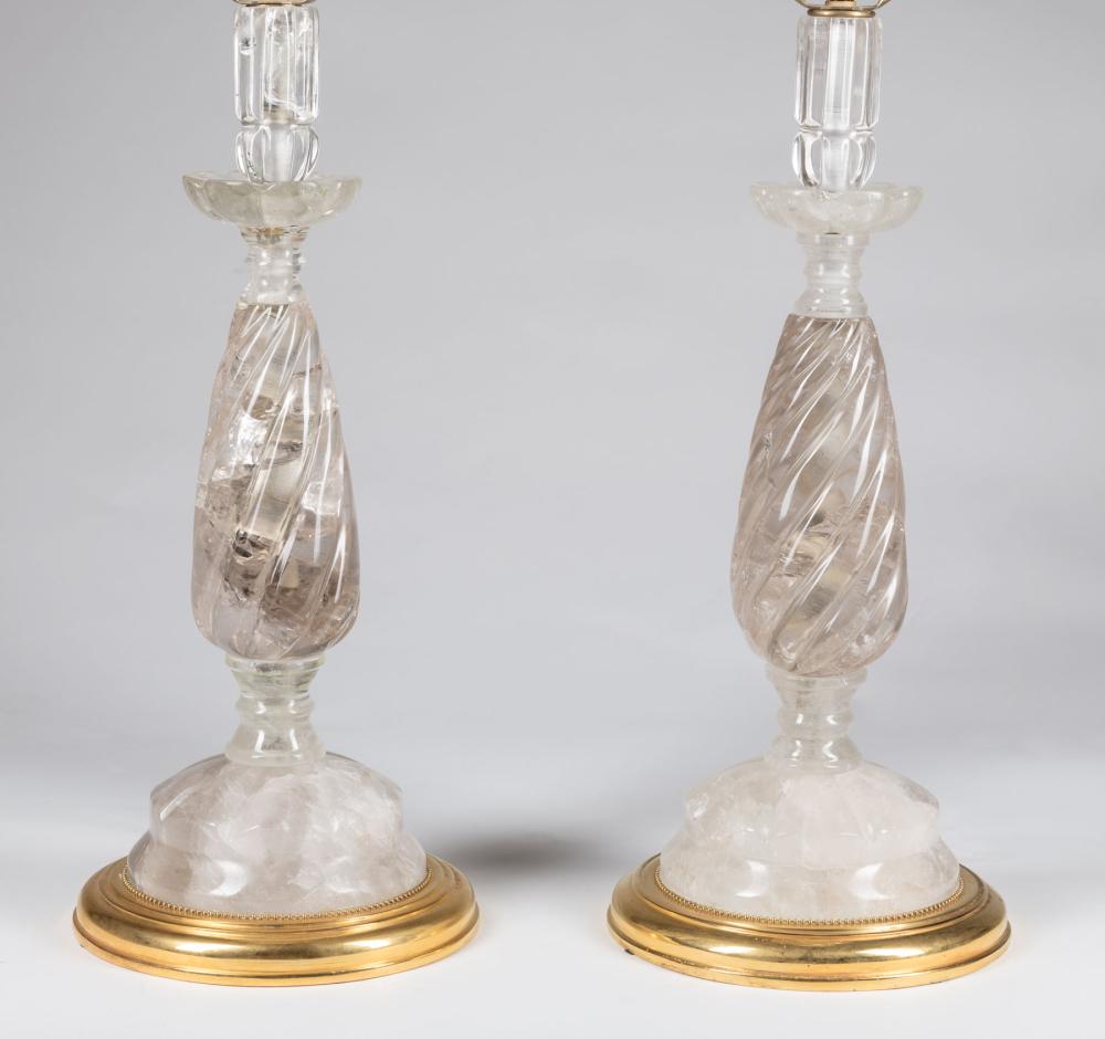 Appraisal: Pair of Contemporary Rock Crystal Lamps rope twist standard gilt