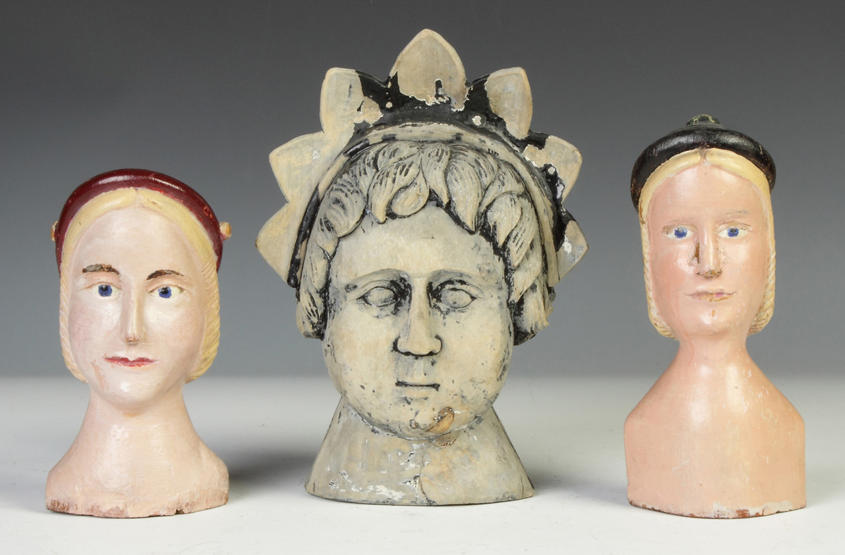 Appraisal: Carved Painted Model Heads Late th early th cent