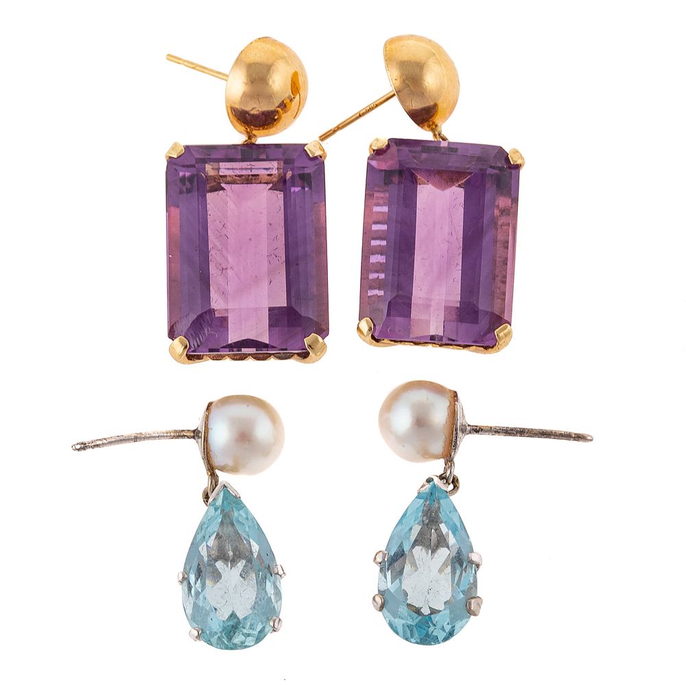 Appraisal: Two Pairs of Gemstone Earrings in K K yellow gold