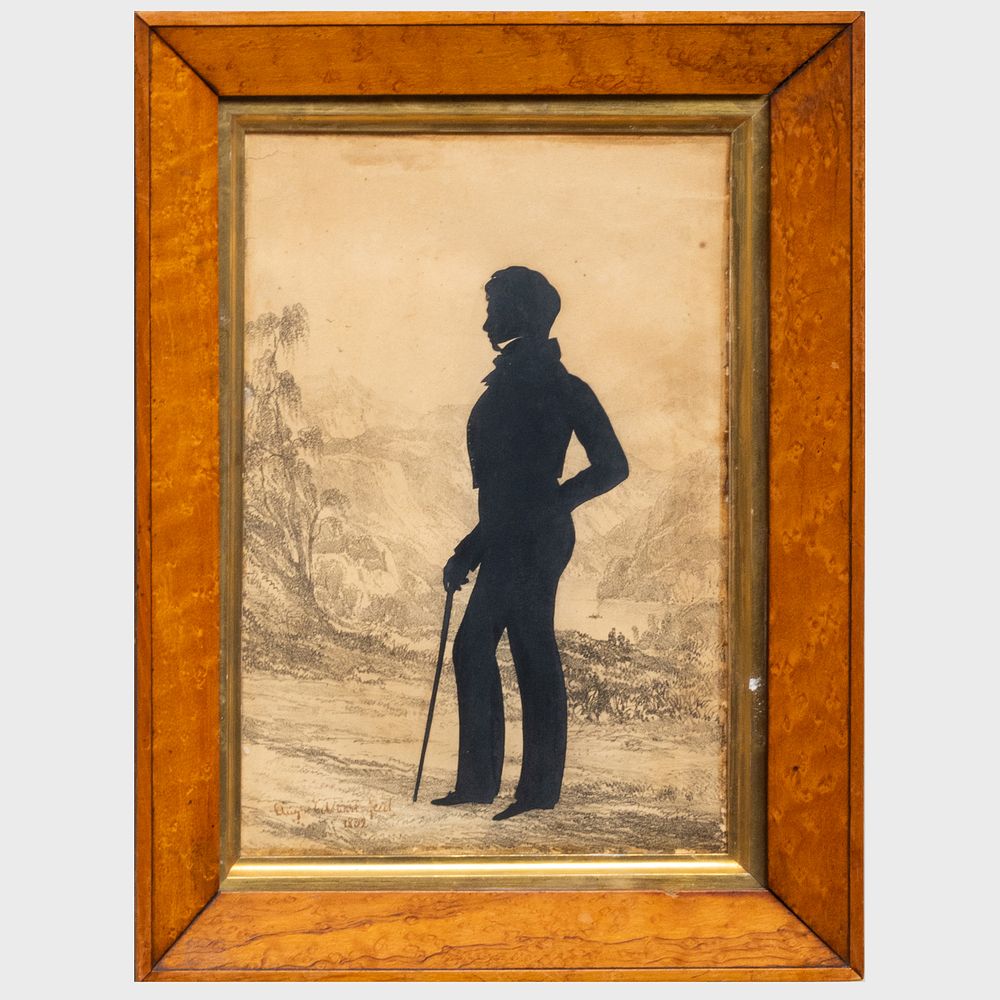 Appraisal: Auguste Edouart - Silhouette of a Gentleman with Cane Signed