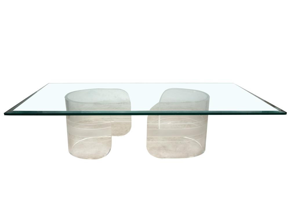 Appraisal: MODERNIST COFFEE TABLEacrylic and glass the top removable inches wide